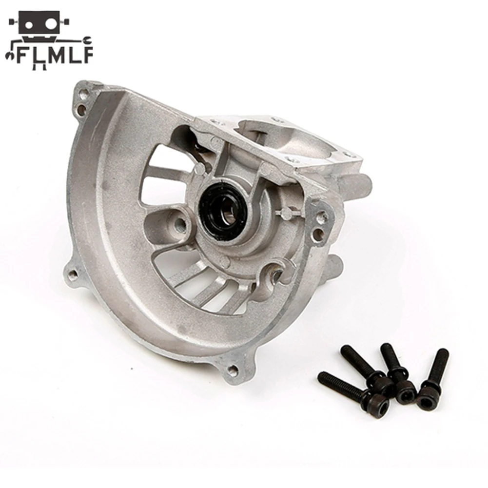 Vue arrière du moteur de voiture RC 26CC à 45CC carter 4 boulons, avec le collecteur d'échappement.