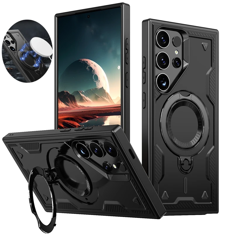 Enhanced Magnetic Wireless Charging Armor Ring Stand Back Cover