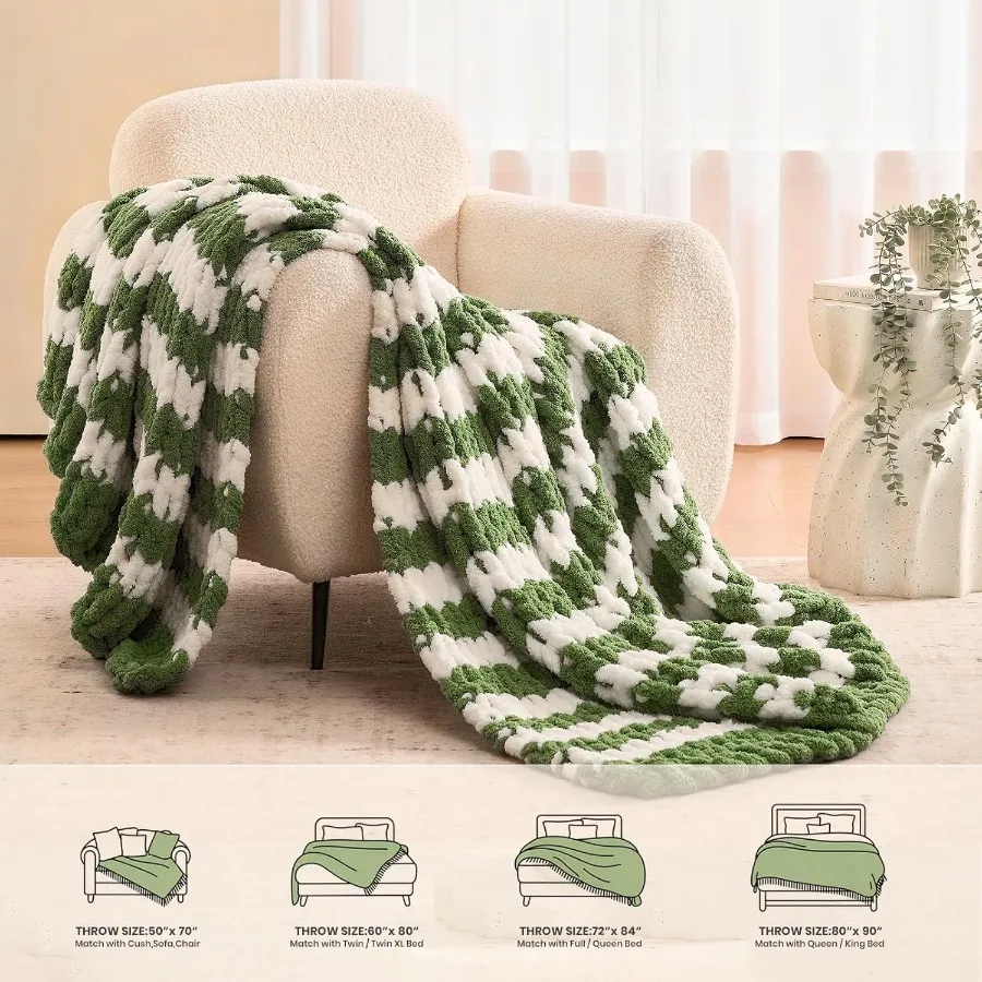 Chunky Knit Blanket Throw: 60''x80'' Chenille Chunky Knitted Throw Blankets for Twin Bed Couch Handmade Thick Cable Knit Blanke