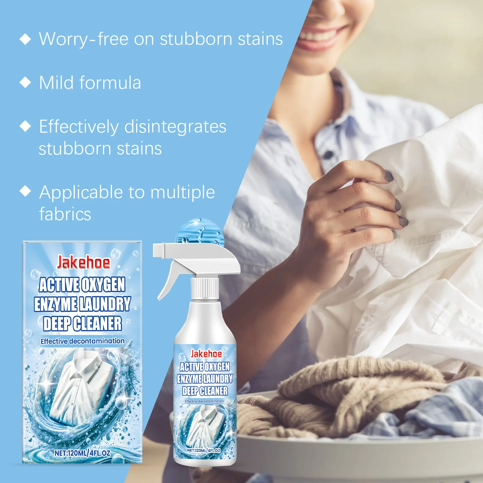 Laundry Stain Remover Spray and Odor Eliminator Enzyme Powered, Removes Coffee, Grease, Makeup, Ink, Wine, and all Odors