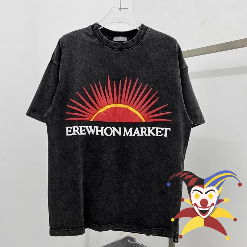 

Washed Sun Print T-Shirt Men Women Black Vintage Top Tees T Shirt
