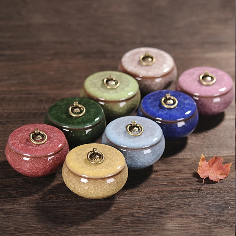 Tea Jar Color Crack Ceramic Tea Jar Storage Tank Portable Delicate Small Box Portable Mini Storage Box Home Decoration