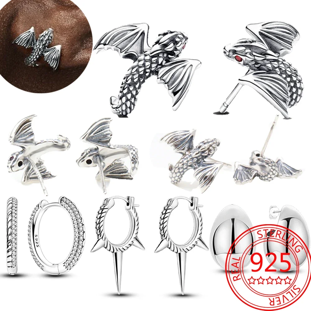 

Game Series 925 Pure Silver Red Eyed Zircon Flying Dragon&Dragon Scale&Star Moon Earrings Party Jewelry Accessories