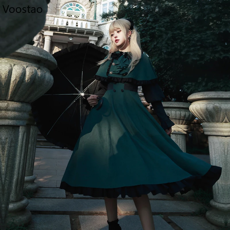Lolita Cosplay Costumes Vintage Lolita OP Dress Women Elegant Gothic Magic School Cloak Long Sleeve Party 2 Piece Set Girls Sweet Halloween