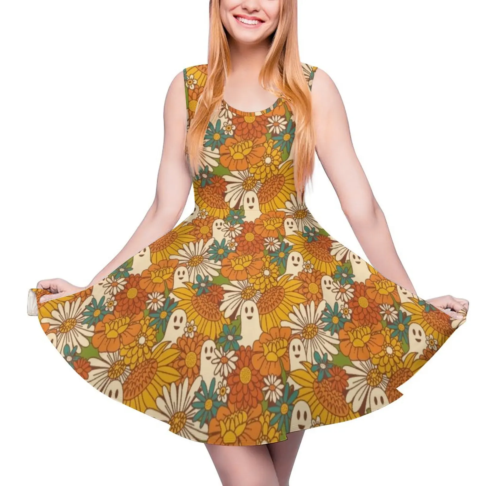 

Женское платье без рукавов 70s Boo, летнее платье с цветочным принтом, 2024