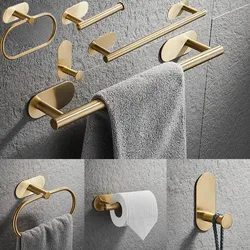 Self-Adhesive Bathroom Accessories Sets gold silver Towel Rack Bar Rail Ring Robe Clothes Hook Toilet Tissue Roll Paper Holder