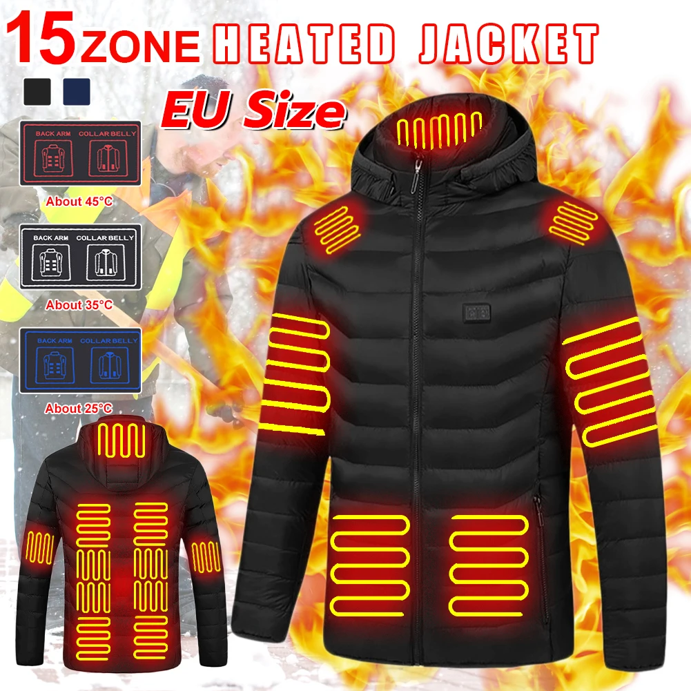 

Men 15 Areas Heated Jacket USB Winter Outdoor Electric Heating Jackets Warm Sprots Thermal Coat Clothing Heatable Cotton Jacket