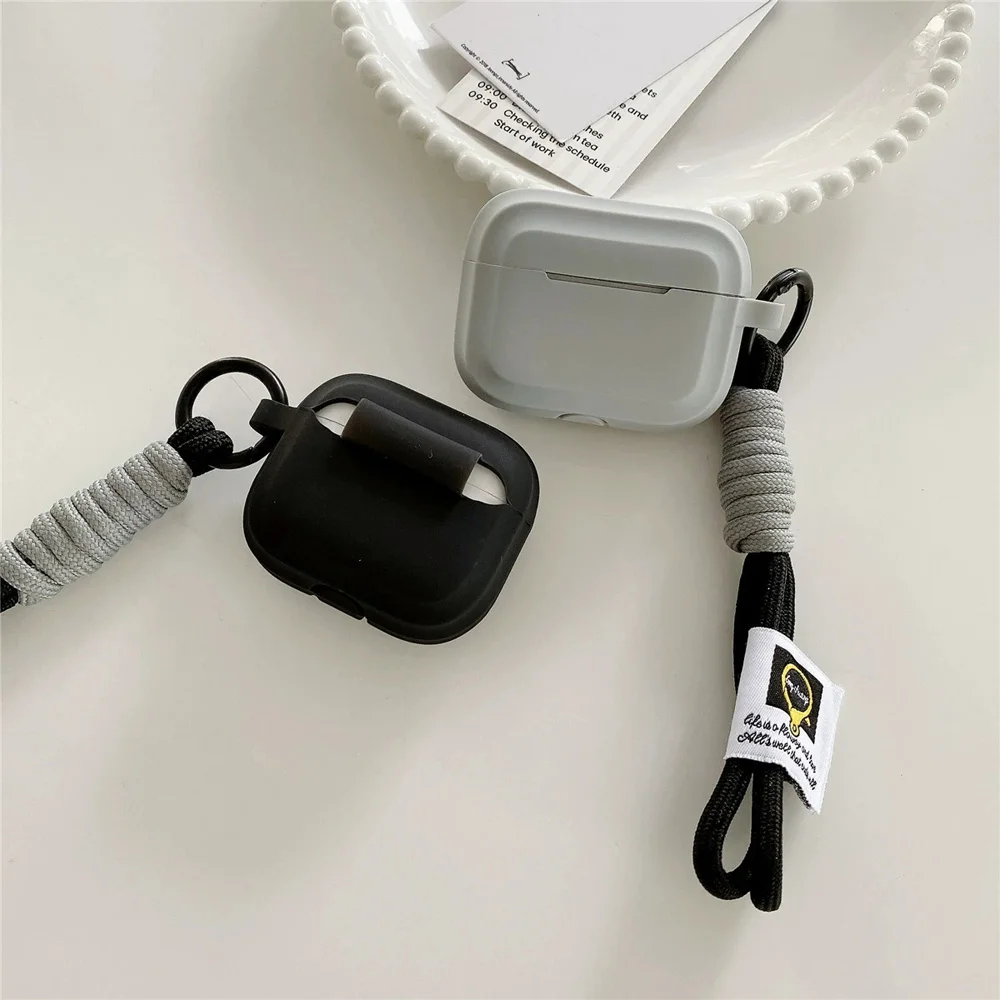 Retro Lanyard Shockproof Protective AirPods Case - Solid Color Design