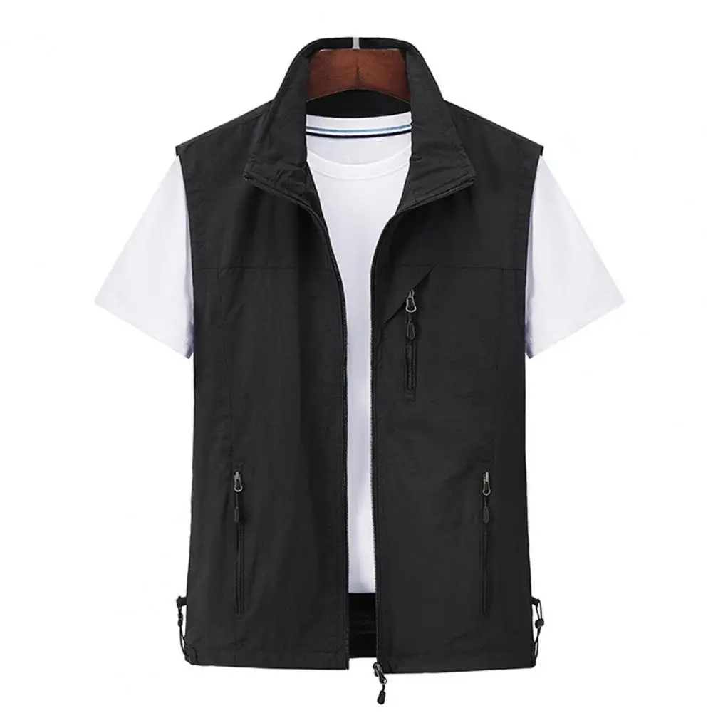 Description Picture 2 of itemLapel Sleeveless Vest Coat Multiple Pockets Zipper Placket Waterproof Men Cargo Mountaineering Waistcoat