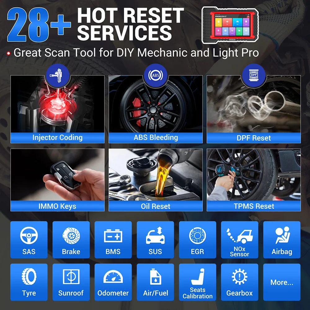 KINGBOLEN K7 Full System Diagnostic Tool Auto OBD2 Scanner 28 Resets ECU Coding Active Test 3 Years Free pk Thinkscan Max 2 3