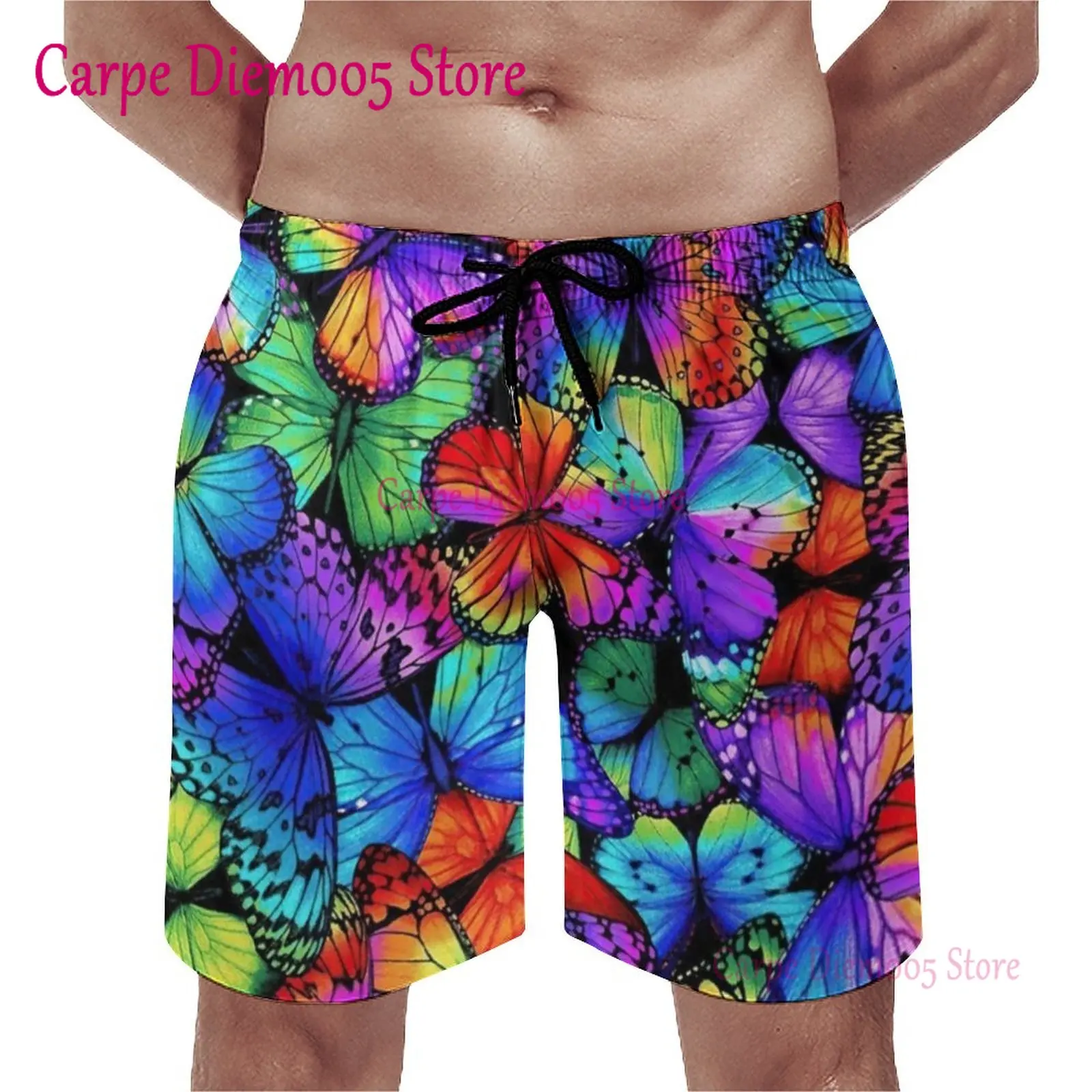 

Colorful Butterfly Board Shorts Neon Animal Print Quality Board Short Print Oversize Swimming Trunks Men's