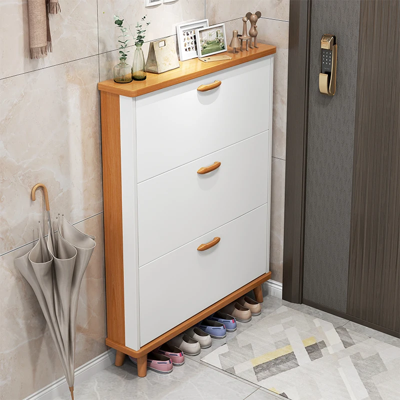 

Nordic ultra-thin shoe cabinets household door-to-door dumper porch cabinet integrated new explosion solid wood leg shoe rack