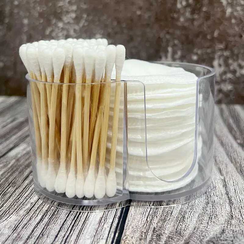 2-in-1 Cotton Storage Box - Integrated round cotton swab makeup remover with double holes 2
