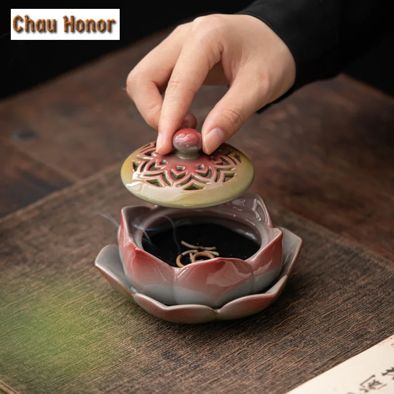 Ancient Pottery Mud Pin Lotus Incense Holder Zen Incense Waterfall Mosquito Coil Holder Household Smell Distributor for Tea Gift