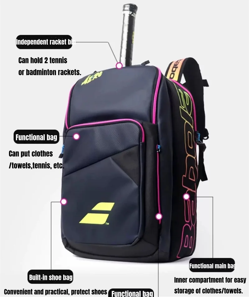 Original Babolat PURE STRIKE 4th Gen Tennis Backpack Large Capacity Tennis Padel Racquet Sport Bags Holds Up To 3 Racket 4