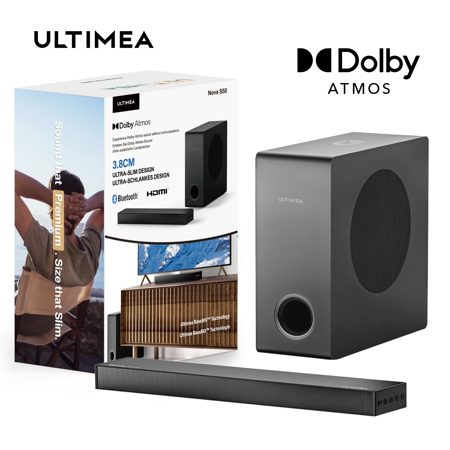 Ultimea Soundbar Per Tv Con Subwoofer - Dolby Atmos - Bluetooth - Tv Soundbar Surround Sound System Per Altoparlanti Tv