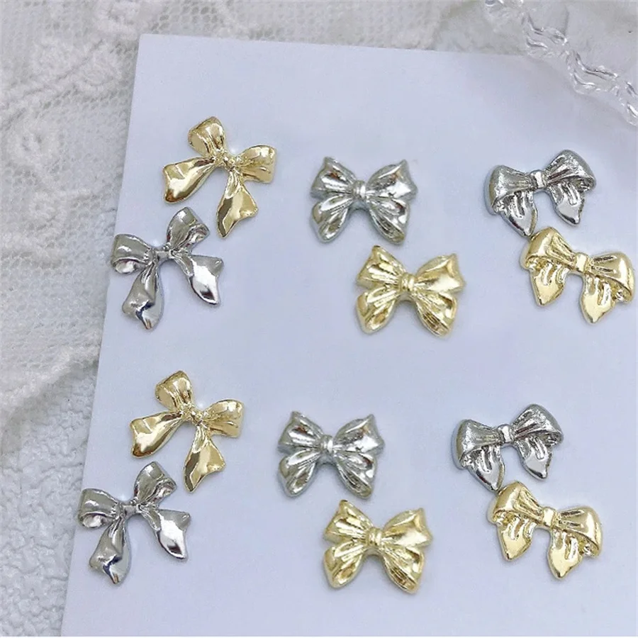 10pcs/Bag Metal 3D Bowknot Grey Gold Jewelry Nail Art Decorations Studs Charms Rhinestones Manicure Decorate For DIY Women 3