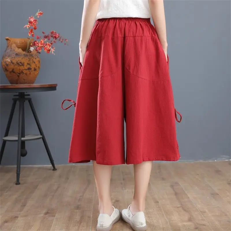 Short Pants Woman Knee Length Red Half Bloomer Shorts for Women Elastic Waist Mid Bermuda Outdoor Harajuku Fashion Casual New In