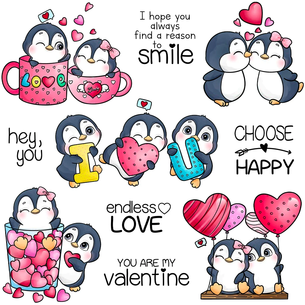 

Mangocraft Love Hearts Penguins Cutting Dies Clear Stamp Valentine's Day DIY Scrapbooking Metal Dies Stamps For Cards Albums