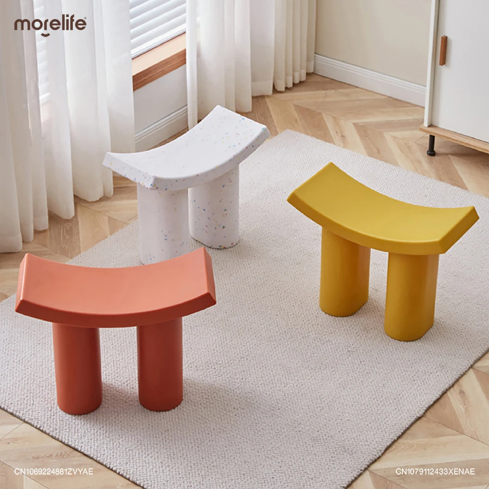 

Nordic Curved Shoe Changing Stools Household Living Room Modern Light Luxury Plastic Small Stool Low Bench Sillas Furniture