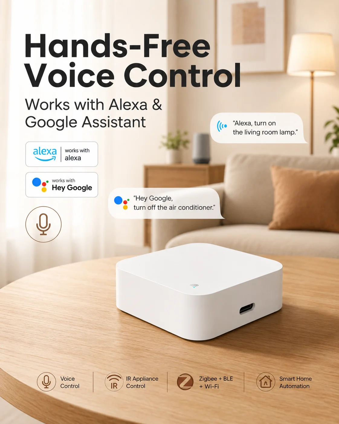Smart Home Hub Gateway with IR Remote Control, Zigbee Wi-Fi BLE Hub, Voice Control Alexa Google, Home Automation, Smart Devices