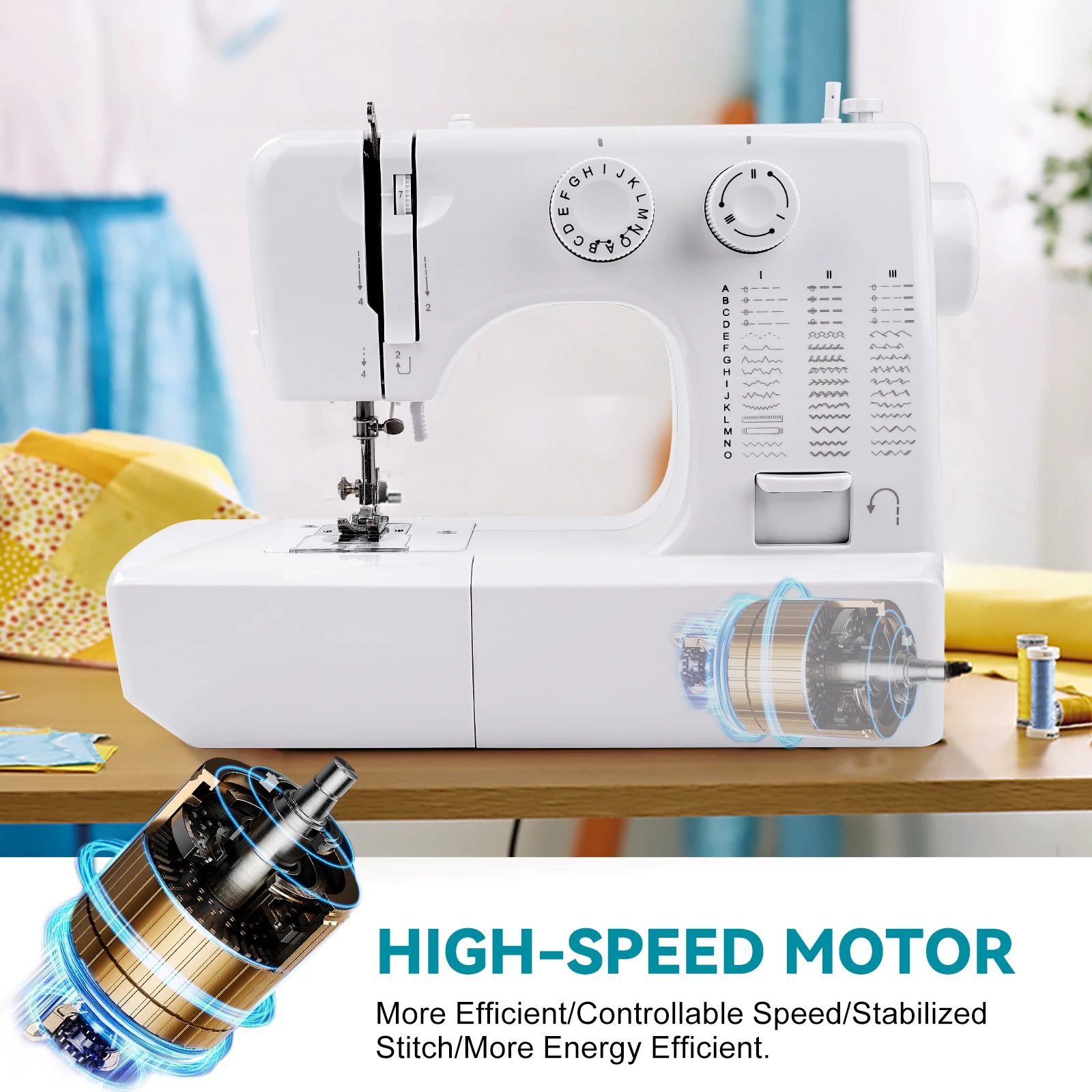818 Mini elektrische Nähmaschine Haushalt 45 Stiche Nähmaschine mit 42-teiligem Nähset EU – Detail 19