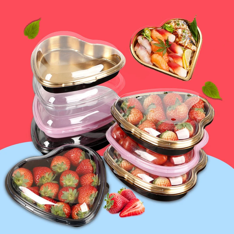 Heart-Shaped Food Box, 4 Color, One-time Packaging, Non-returnable Container, Disposable Fruit Love Box, Strawberry Packing Box