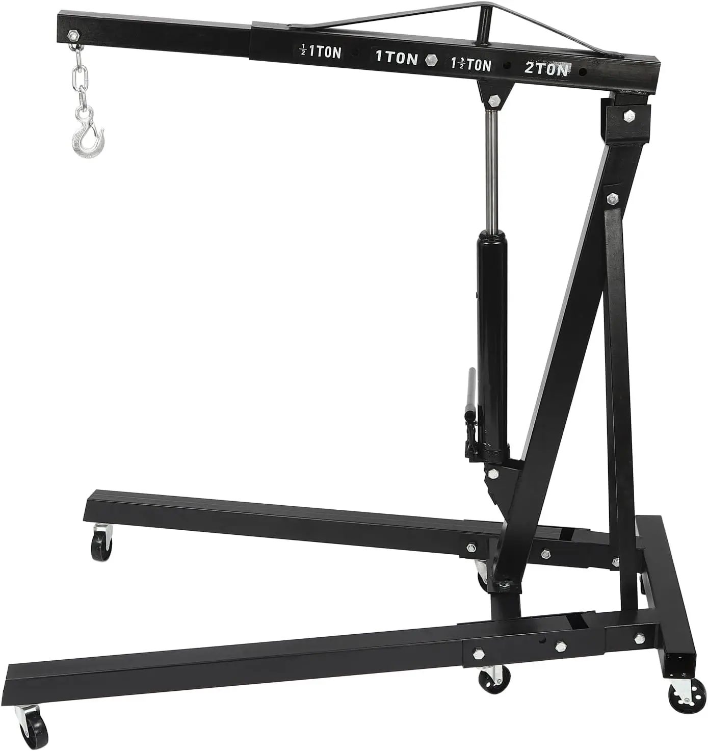 4409Lbs 2Ton Engine Hoist Folding Shop Crane with Six Casters & Lever Crane Pick Up Heavy Duty Steel Hydraulic Shop Engine