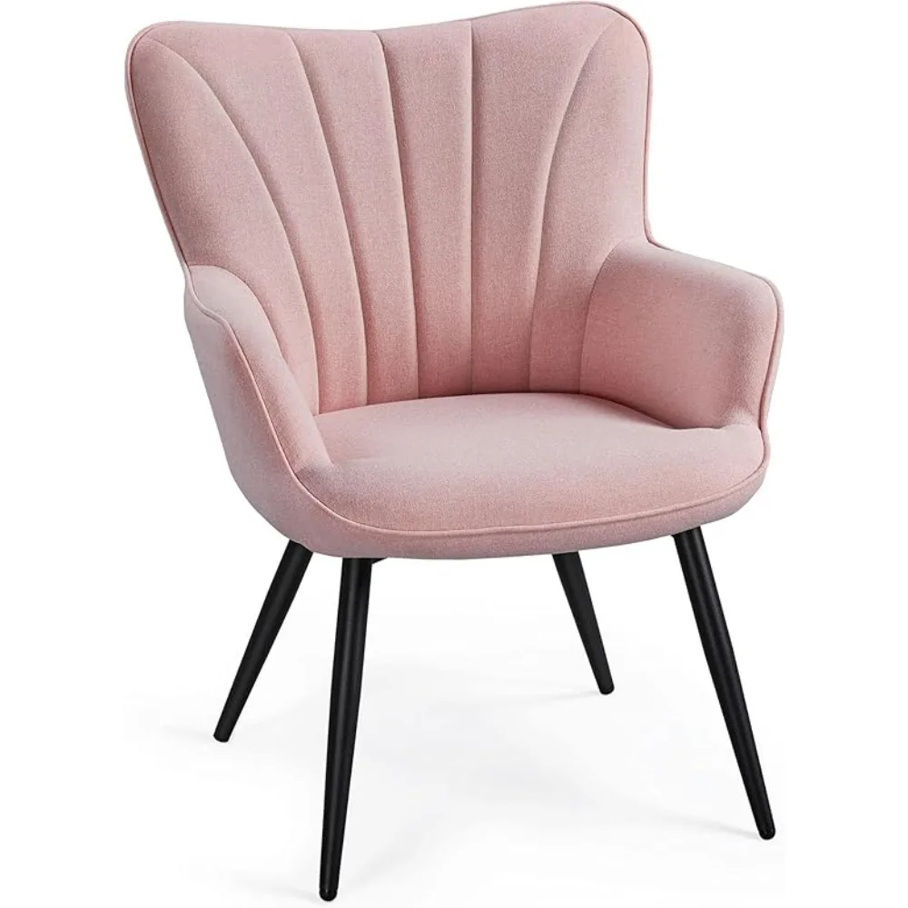 

Leather Armchair, Modern Accent Chair with Metal Legs, Comfy Upholstered Barrel Chair for Living Room Bedroom