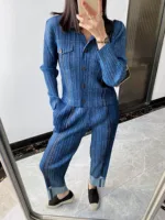 Miyake Pleated Denim Suit Women's Spring Summer 2025 New Long-sleeved Short Coat High-waisted Casual Pants Fashion Two-piece Set 1