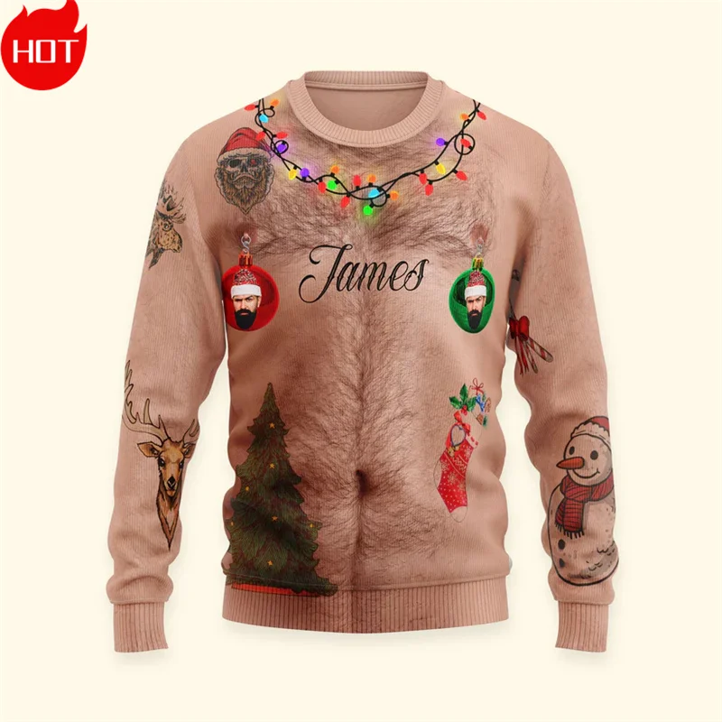 3D Printed Face Merry Christmas Sweatshirts Ugly Christmas Sweaters Fashion Women New In Sweaters Men Clothing