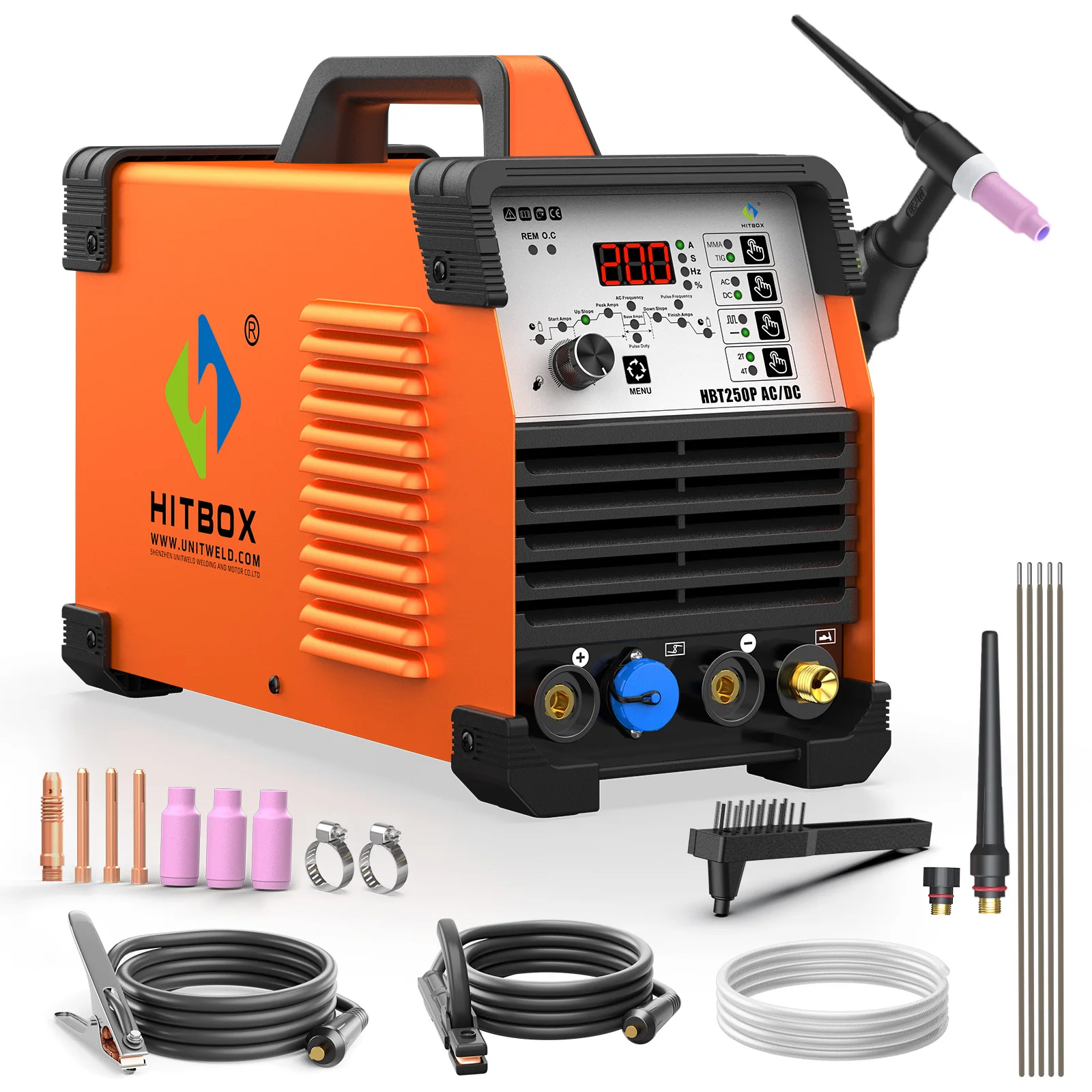 HF TIG AC/DC Aluminum Welding Machine 200A 6 in 1 MMA ARC Argon Precise Digital Pulse Stainless Welder 2T/4T HBT250P 220V