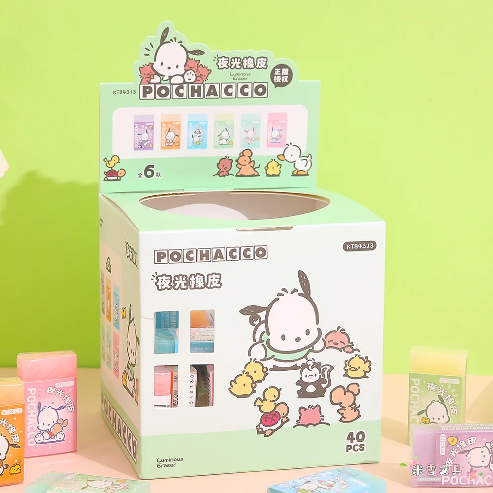 

5-40pcs Cartoon Sanrio Student Stationery Cartoon High-value Luminous Eraser Pochacco Candy Color Correction Eraser Wholesale