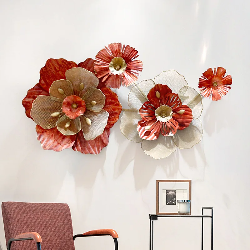 

Европейский трехмерный красный Подвесной Настенный кулон из кованого железа в виде цветов для свадебной комнаты спальни под старину