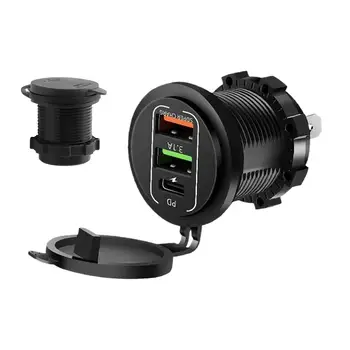 Caricatore per Auto con Doppia Porta USB-C QC3.0, Presa 12V/24V, Adattatore per Ricarica Rapida Telefono per Camion, Casa, Camper, Moto