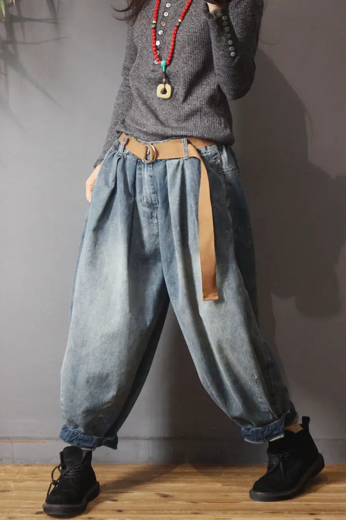 Spring Vintage Denim Harem Pants 2022 Spring Female Do Old Cotton Loose Jeans Women Vintage Retro Pants RV824 purple brand jeans