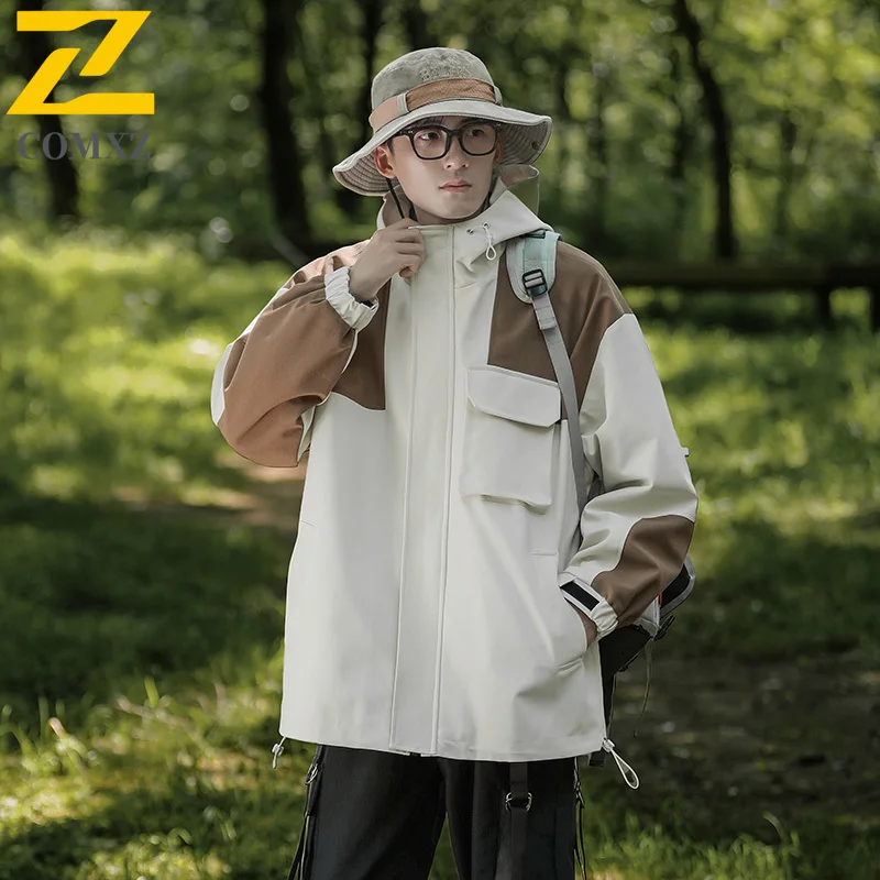 EiAO  Windbreaker American Colorblock Hoodie Men Women Unisex Waterproof Casual Outdoor Jacket for Hiking Camping Fishing 2025