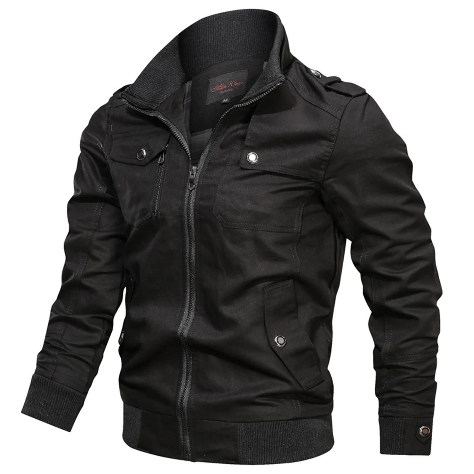 

Men's Collar Flight Jacket Lightweight Coat Outerwear Zipper Windbreaker for Outdoor Traveling Shopping