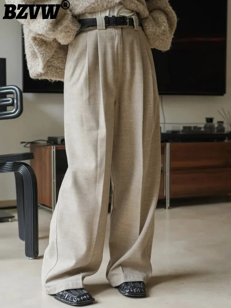 

Брюки BZVW женские с широкими штанинами, повседневные свободные офисные штаны с двойной плиссировкой, с завышенной талией, в Корейском стиле, зимние, 2DA2610, 2024