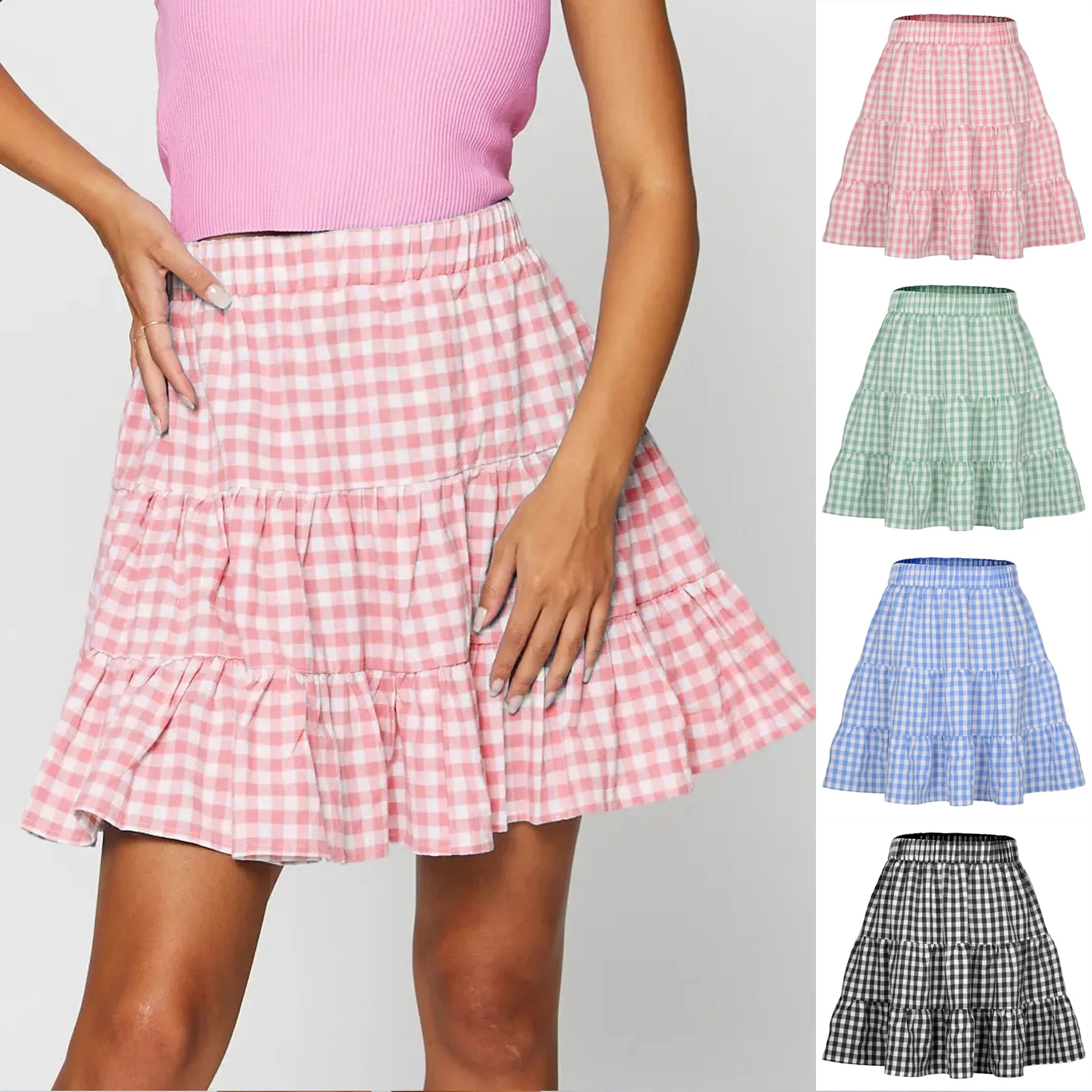 Elegant Chic Women Skirt Plaid Zipper Long Midi Skirt Autumn Holiday Long Skirt