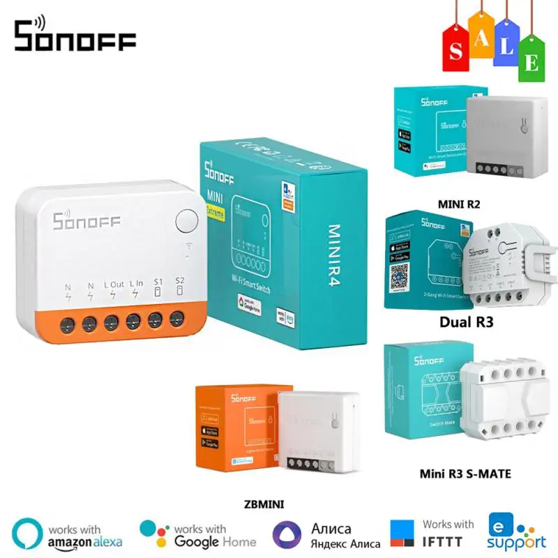 

Sonoff WiFi Mini R2/Mini R4/S-MATE/DUAL R3/R3 Lite/ZBMINI-L2 Smart Switch 2 Way No Neutral Wire For Alexa Google Home Ewelink