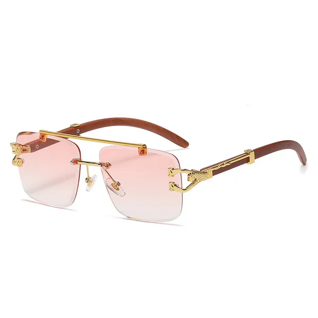 Retro Wood Printing Square Sunglasses Women 2022 Smoke Luxury Brand Designer Gold Lion Decoration Sun Glasses Men 4