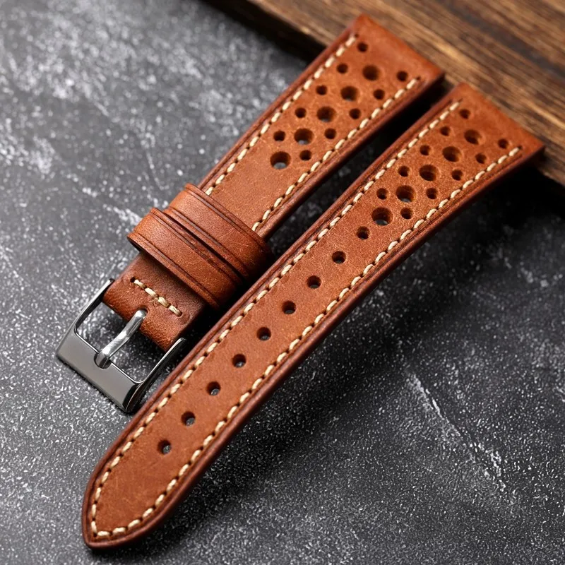 

New Handmade Utra-Thin Leather Watchband 18 19 20 21 22MM Green Yellow Brown Bracelet Retro Style Suitable For Antique Watches