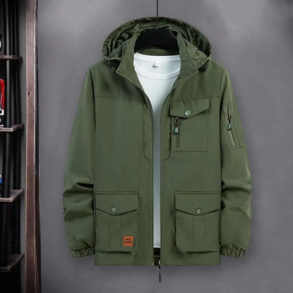 

Fall Jacket Solid Color Coat Versatile Men's Winter Jackets Waterproof Trench Coats with Detachable Hood Multiple for Streetwear
