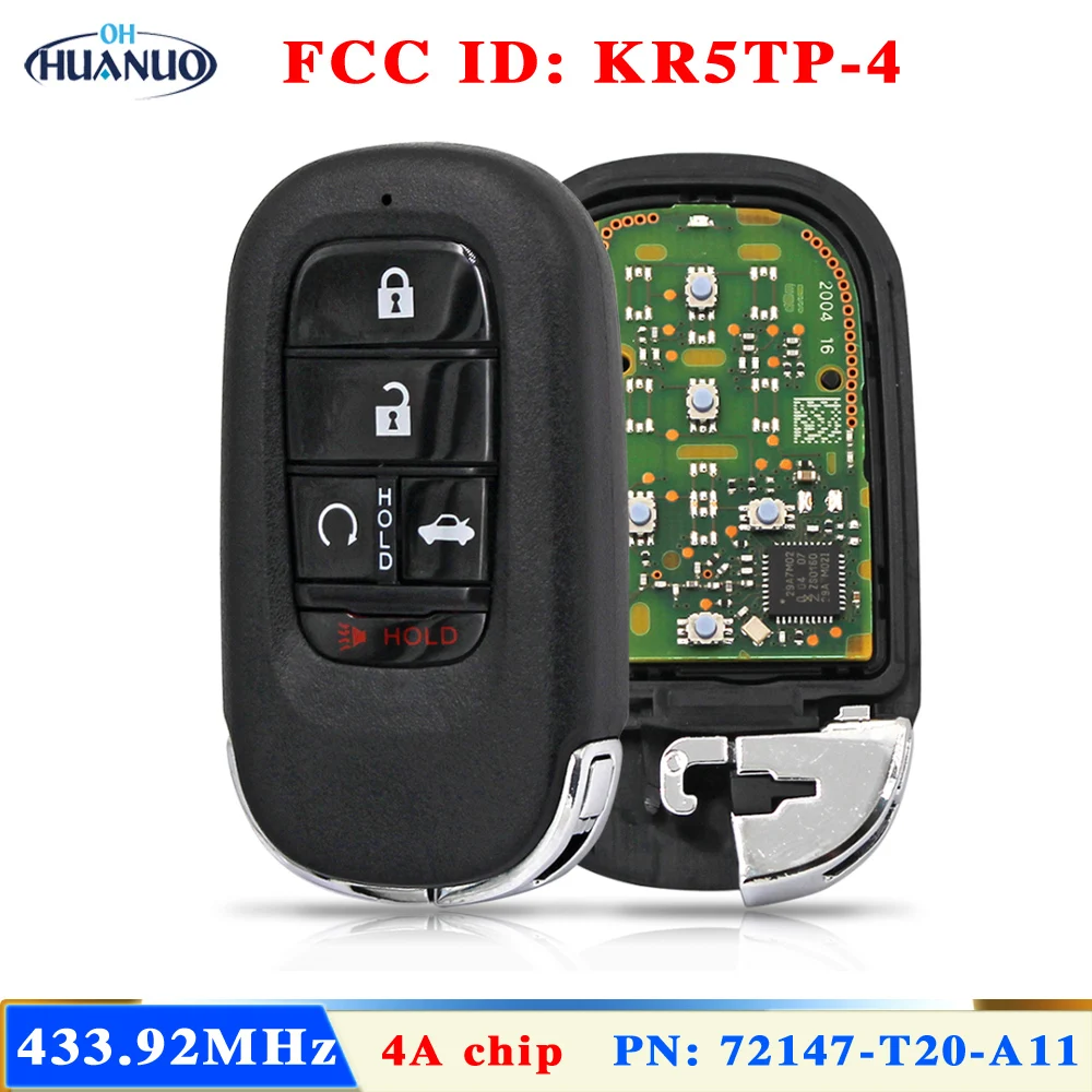 5 Buttons Smart Remote Control Car Key 433.92MHz 4A Chip for Honda