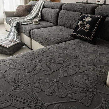 Ginkgo Jacquard Polar Fleece Sofa Cover Can Be Used in All Seasons, Non-Slip Anti-Cat Scratch Sofa Cloth Cushion Cover