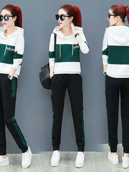 Casual Sportswear Set Women's Spring Autumn Loose Fashionable Mom's Leisure Wear Two-Piece Set Korean Style High Waist Long P... - 3
