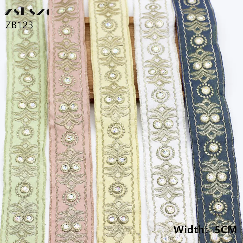 Zsbszc-멀티 컬러 골드 스레드 렌즈 자수 레이스, 5cm, 10 야드, 국가 의류 칼라 액세서리, DIY 액세서리 ZB123