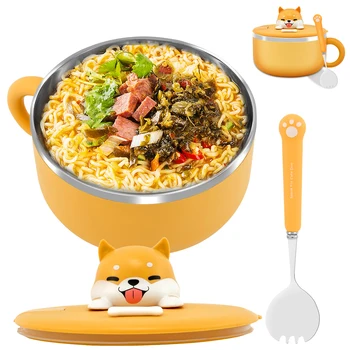 Bol à nouilles Ramen en acier inoxydable de 1200ml, avec couvercle, résistant à la chaleur, bols à nouilles instantanées, cuiseur, vaisselle, accessoire de cuisine 1