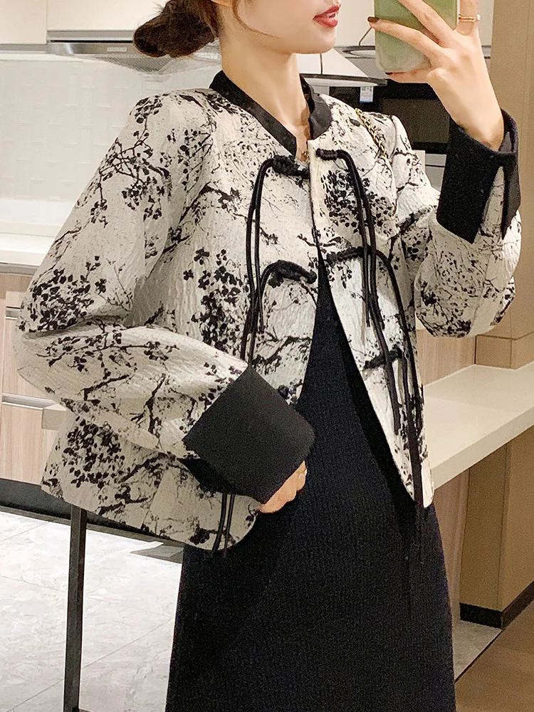 Jacket Women's Short Spring and Autumn National Style Retro Embossing  Fashion All-Match New Chinese round Neck Slim Fit Casual